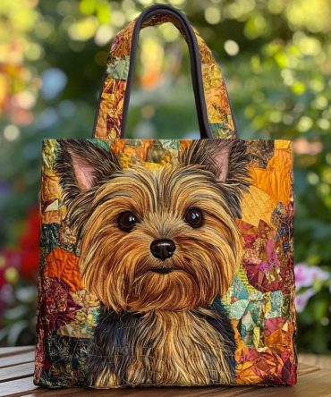 Yorkie Charm Quilted Tote Bag