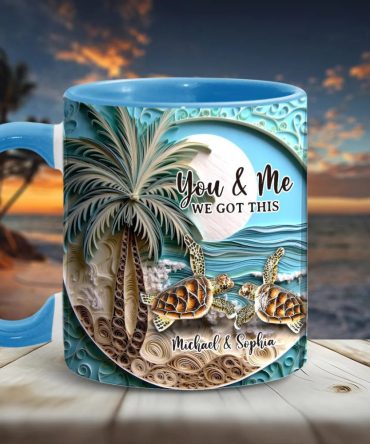 Beach Scene Turle Couple, Personalized Accent Mug