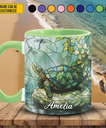 Personalized Sea Turtle Stained Glass Accent Mug