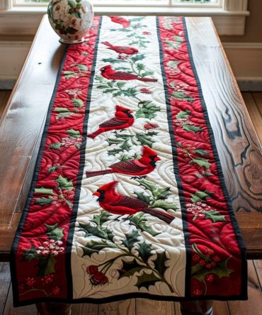 Scarlet Harmony Quilted Table Runner