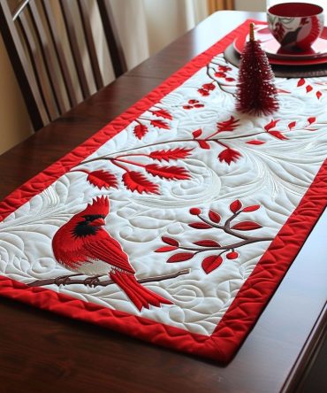 Red Feather Flair Quilted Table Runner