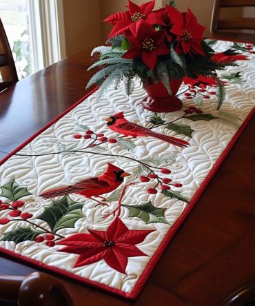 Cardinal Whisper Quilted Table Runner