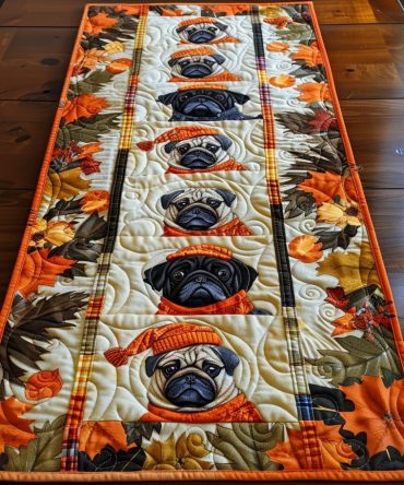 Adorable Baby Pugs Quilted Table Runner