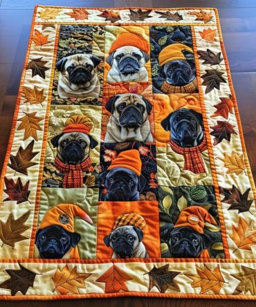 Adorable Pug Quilted Table Runner