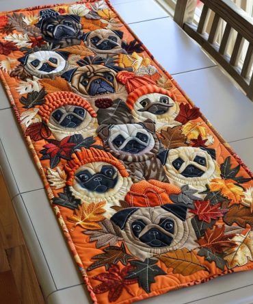 Adorable Pugs Quilted Table Runner