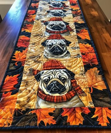 Adorable Pugs Quilted Table Runner