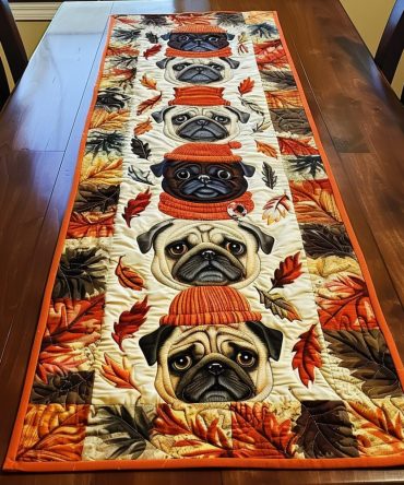 Adorable Pugs Quilted Table Runner