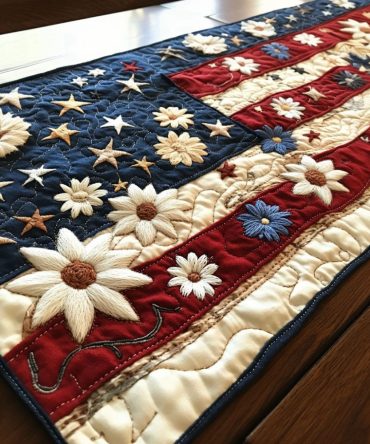 All-American Floral Quilted Table Runner