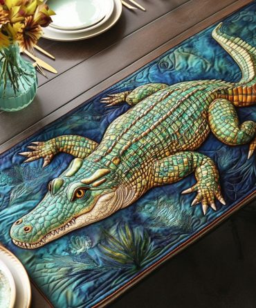 Alligator Among Flowers Quilted Table Runner