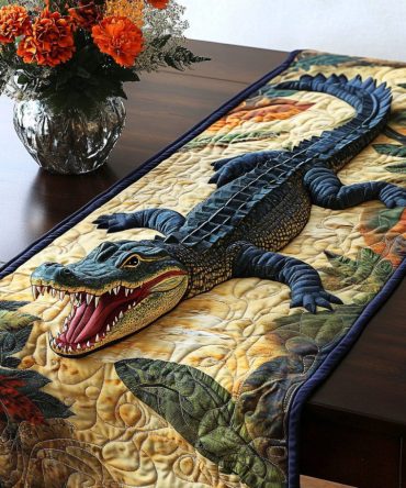 Alligator On The Hunt Quilted Table Runner