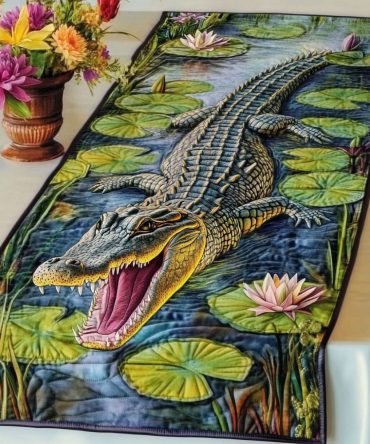 Alligator Water Lily Quilted Table Runner