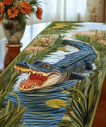 Alligator In Water Quilted Table Runner