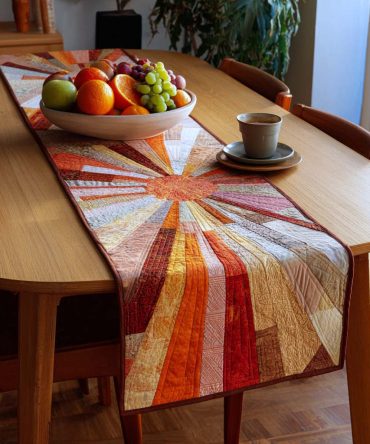 Amber Sunburst Rays Quilted Table Runner