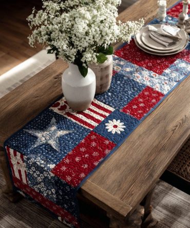 American Pride Patchwork Quilted Table Runner