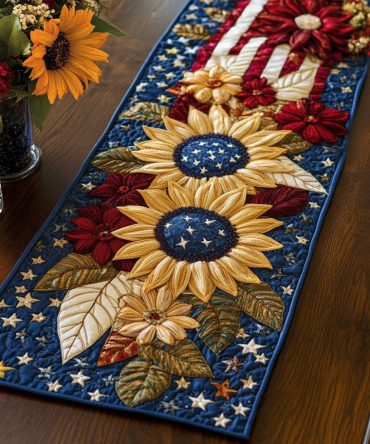 Americana Sunflower Quilted Table Runner