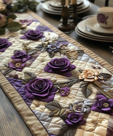 Amethyst Bloom Quilted Table Runner