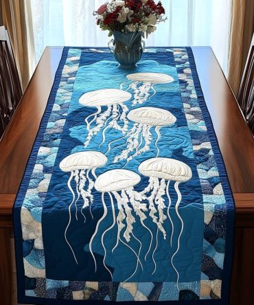 Aqua Bloom Quilted Table Runner