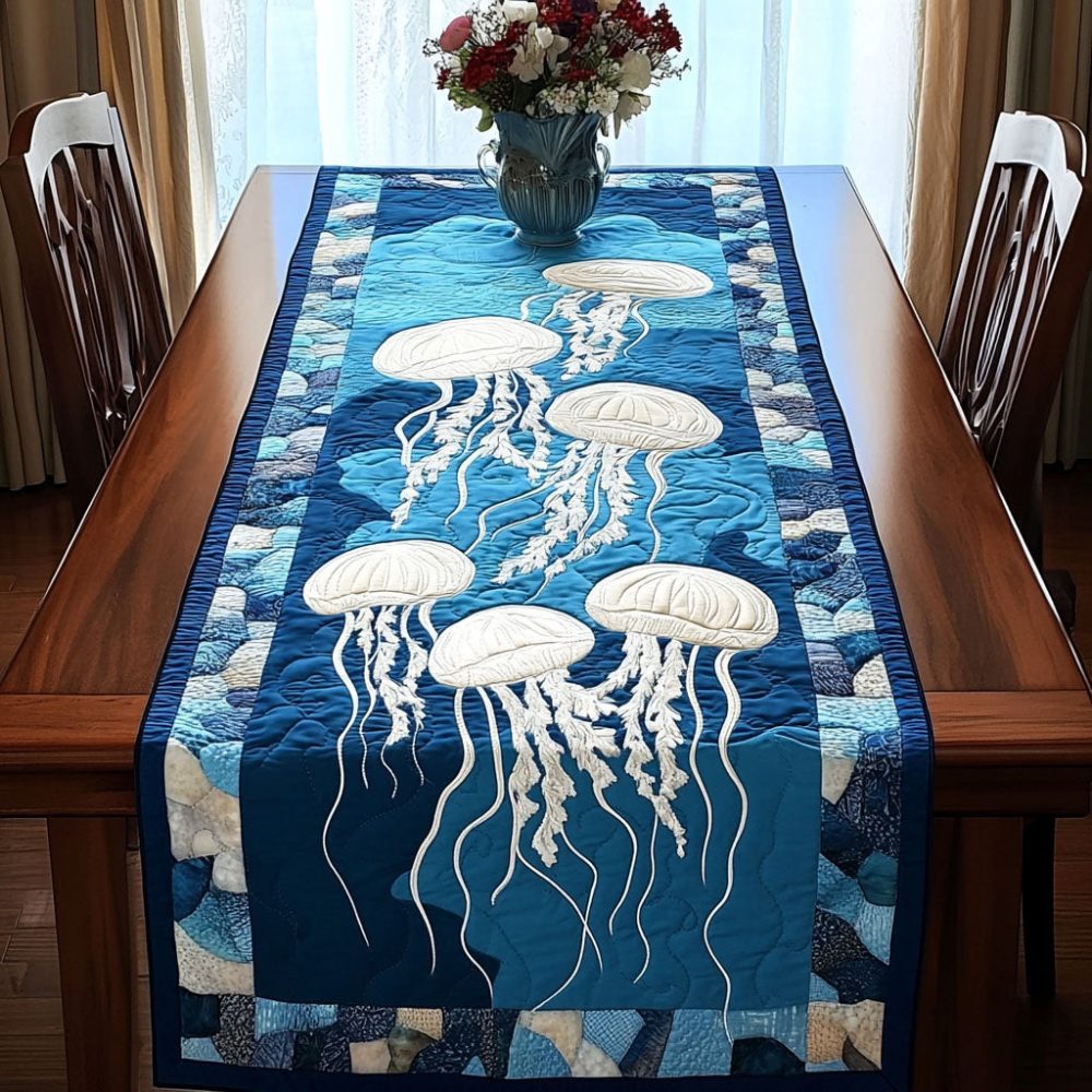 Aqua Bloom Quilted Table Runner
