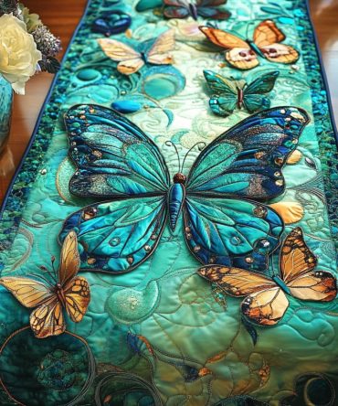 Aqua Dream Wings Quilted Table Runner