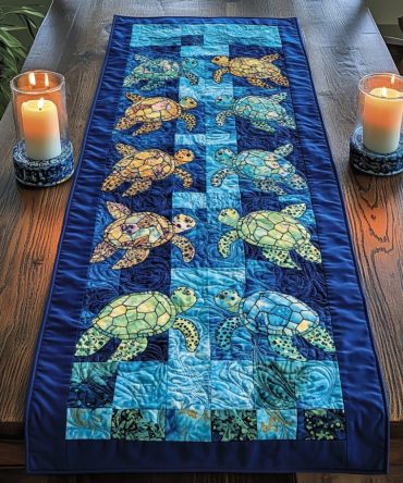 Aqua Drift Quilted Table Runner