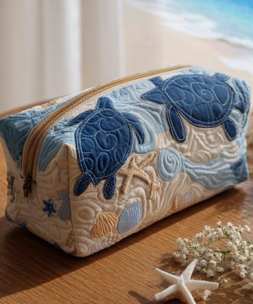 Aqua Shell Quilted Makeup Bag
