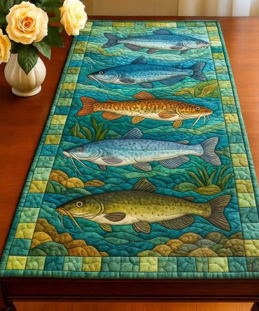 Aquatic Harmony Quilted Table Runner