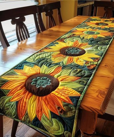 Artistic Sunflowers Garden Quilted Table Runner