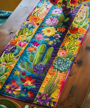 Artistic Cactus Landscape Quilted Table Runner