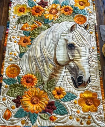 Artistic Horse-Themed Quilted Table Runner