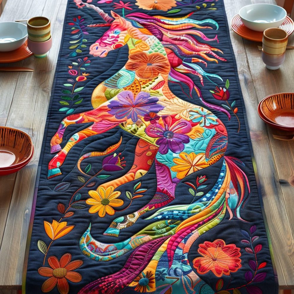 Artistic Horse-Themed Quilted Table Runner