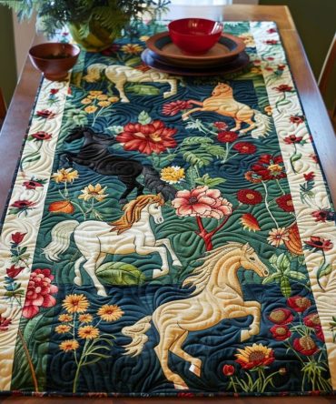 Artistic Mystical Steeds Quilted Table Runner