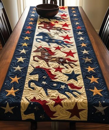 Artistic Running Horse Quilted Table Runner