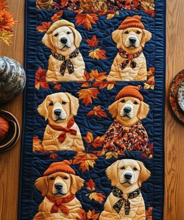Autumn Gold Paws Quilted Table Runner