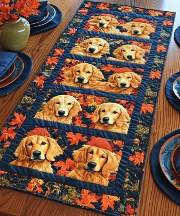 Autumn Retriever Path Quilted Table Runner
