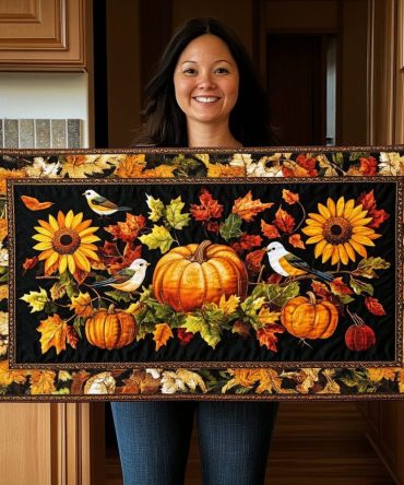 Autumn Blissful Day Quilted Table Runner
