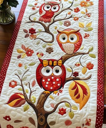 Autumn Branch Owls Quilted Table Runner