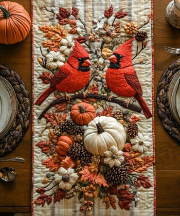 Autumn Cardinal Quilted Table Runner