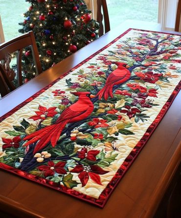 Autumn Cardinal Whispers Quilted Table Runner
