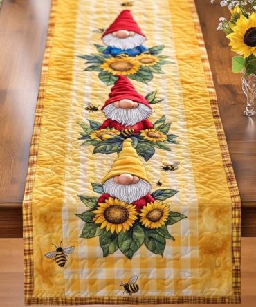 Autumn Gnome Cozies Quilted Table Runner