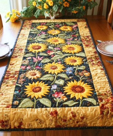 Autumn Gold Bloom Quilted Table Runner