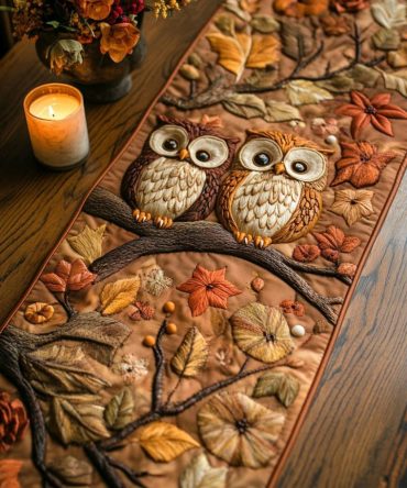 Autumn Owls Quilted Table Runner