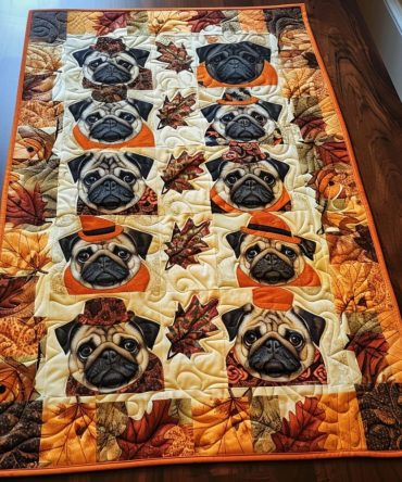 Autumn Pugs Quilted Table Runner