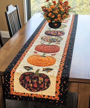 Autumn Pumpkins Quilted Table Runner
