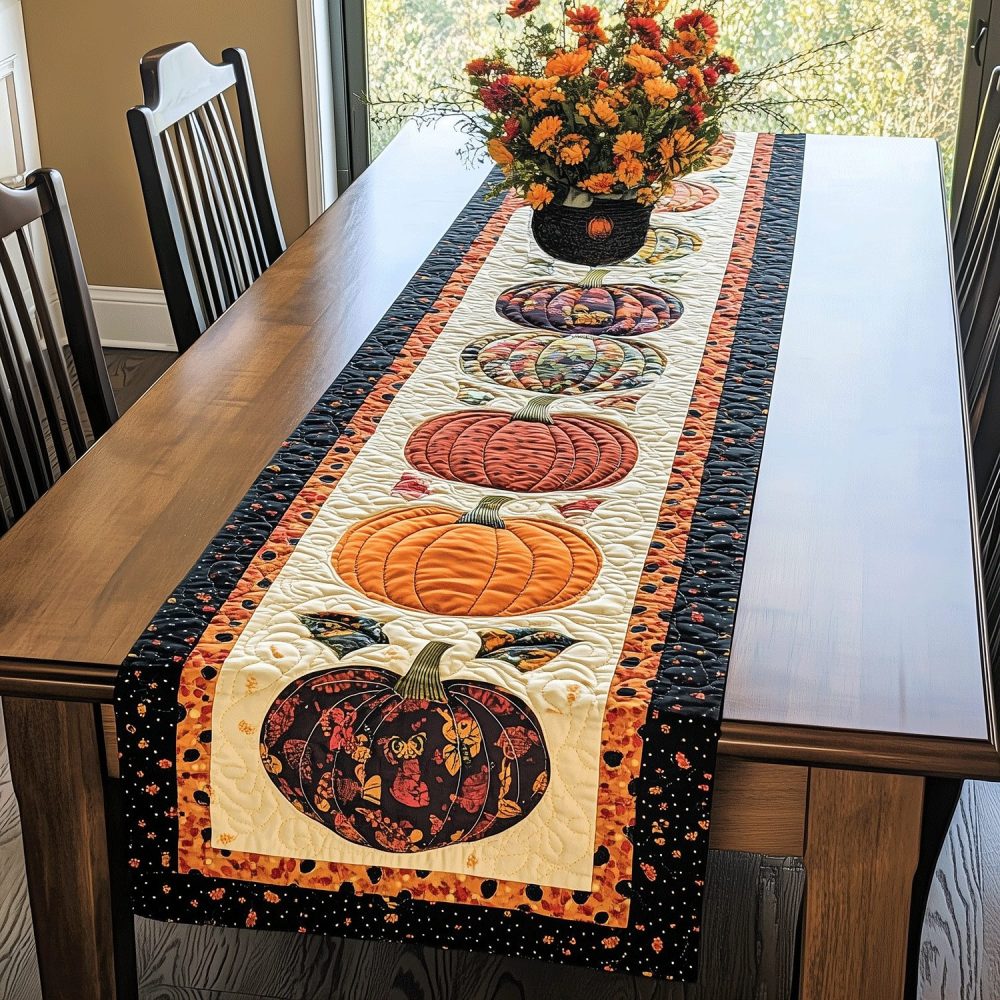 Autumn Pumpkins Quilted Table Runner