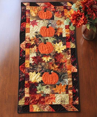 Autumn Spice Joy Quilted Table Runner