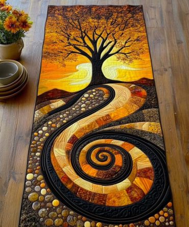 Autumn Spiral Glow Quilted Table Runner