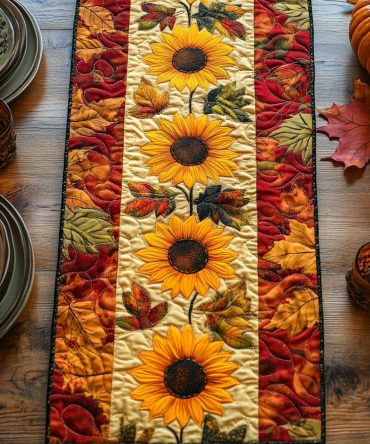 Autumn Sunflower Flair Quilted Table Runner