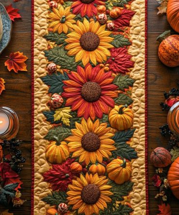 Autumn Sunflower Harvest Quilted Table Runner