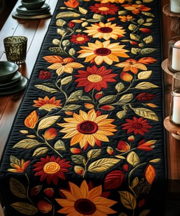 Autumn Sunflower Quilted Table Runner