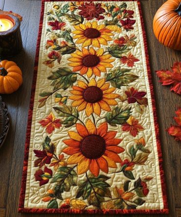Autumn Sunflower Serenade Quilted Table Runner